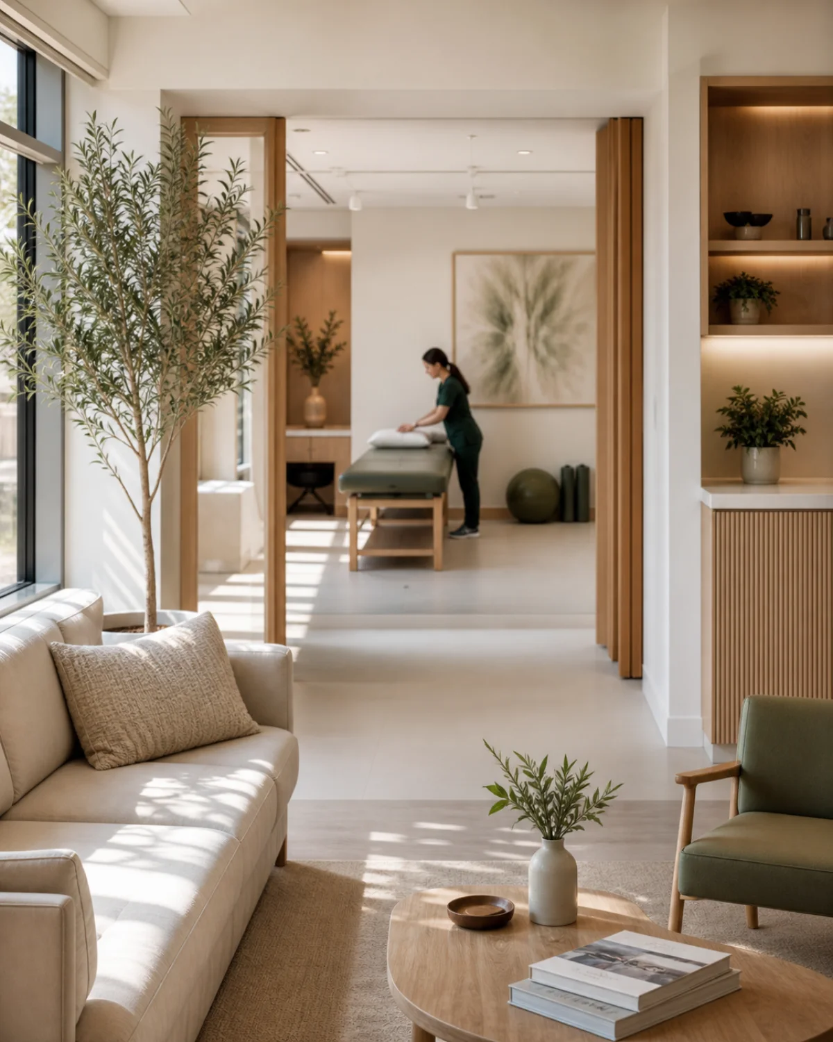 Illustrative image: A calm, sunlit Averra Life care setting with a provider preparing a treatment room