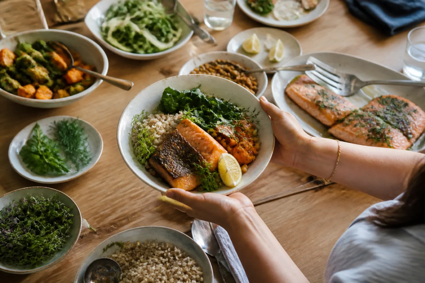 Illustrative nutrition editorial scene